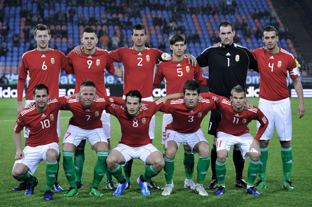 A magyar labdarúgó-válogatott a Litvánia elleni barátságos mérkőzés előtt - Fotó: AFP