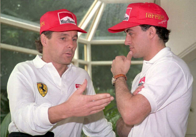 Jean Alesi és Gerhard Berger a Ferrari pilótái az 1995-ös brazil nagydíj előtt