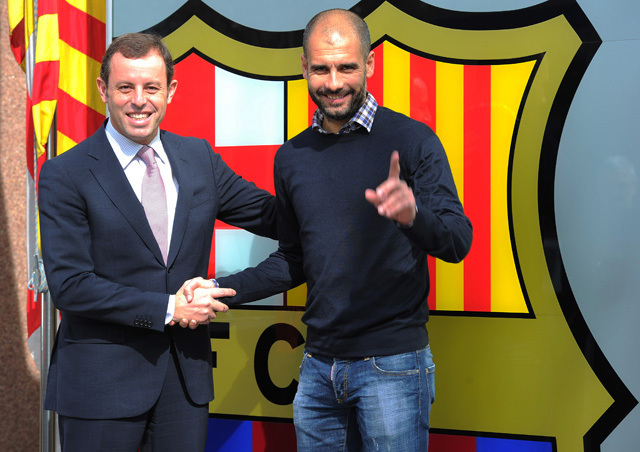 Rosell és Guardiola itt nagy egyetértésben - Fotó: AFP