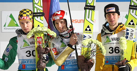 Robert Kranjec karrierje eddigi legnagyobb sikerét érte el Vikersundban - Fotó:fisskijumping.com