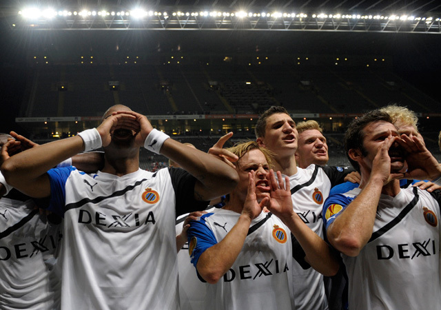 A Club Brugge játékosai ünneplik győzelmüket a Braga ellen az Európa Liga csoportkörében 2011 szeptemberében