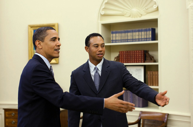 Tiger Woods korábban járt már hivatalos látogatáson Obamánál - most viszont övé volt a hazai pálya