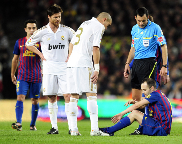 Barcelona-Real Madrid mérkőzésen Andrés Iniesta sérült meg