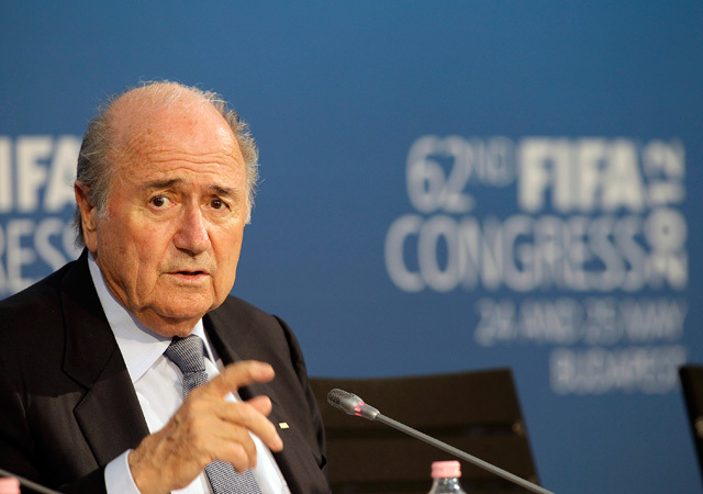 Joseph Blatter, a FIFA elnöke a szervezet budapesti kongresszusán 2012-ben.