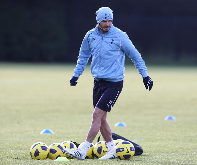 David Beckham a Tottenham edzésén