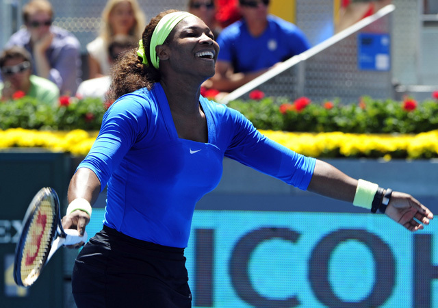 Serena Williams ünnepli győzelmét a Viktorija Azarenka elleni döntőben a madridi tenisztorna női versenyében 2012-ben.
