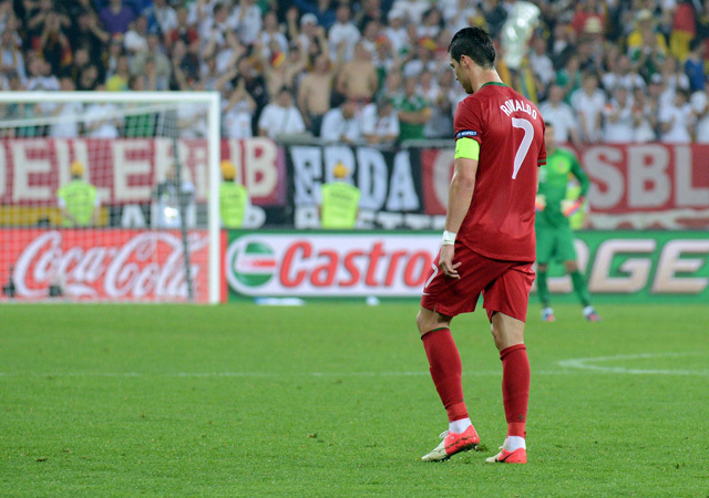 Cristiano Ronaldo a Németország-Portugália mérkőzésen az Európa-bajnokságon 2012-ben.