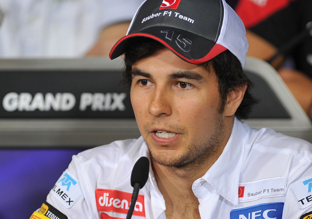 Sergio Pérez a Forma-1 sajtótájékoztatóján a Szingapúri Nagdíj előt 2012-ben a Sauber versenyzőjeként.