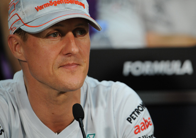 Michael Schumacher a Mercedes Benz GP sajtótájékoztatóján 2012-ben.