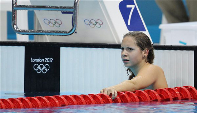 London, 2012. augusztus 3. Kapás Boglárka a 2012-es londoni nyári olimpia női 800 méteres gyorsúszás versenyszámának döntője után a Vizesközpontban 2012. augusztus 3-án. A magyar úszó hatodikként ért célba. MTI Fotó: Kovács Anikó