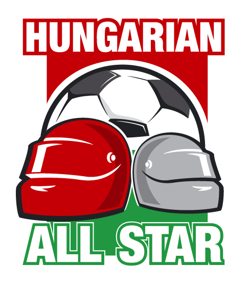Az F1-es versenyzők csapata és a magyar All Star válogatott mérkőzésének logója