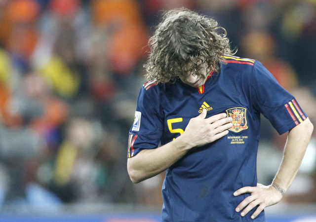 Carles Puyol a Spanyolország-Hollandia világbajnoki döntőn Dél-Afrikában 2012-ben.