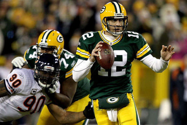 Aaron Rodgers, a címvédő Green Bay Packers irányítója a Chicago ellen öt touchdown-passzt szórt ki