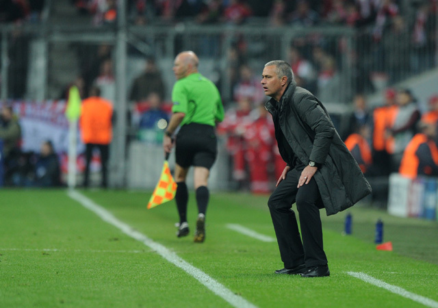 José Mourinho a Bayern München-Real Madrid mérkőzésen a Bajnokok Ligája elődöntőjében 2012-ben.