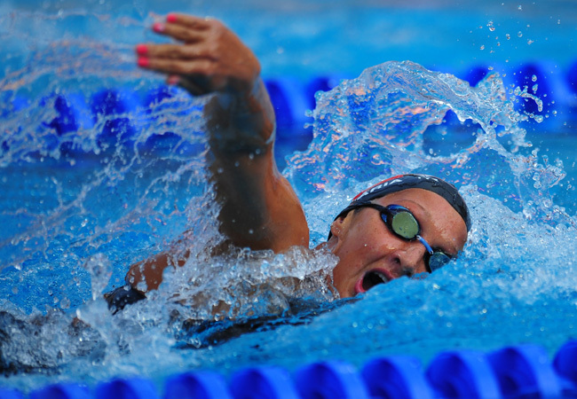Mutina Ágnes úszik a női 200 méteres gyorsúszás elődöntőjében a budapesti Európa-bajnokságon 2010 augusztusában.