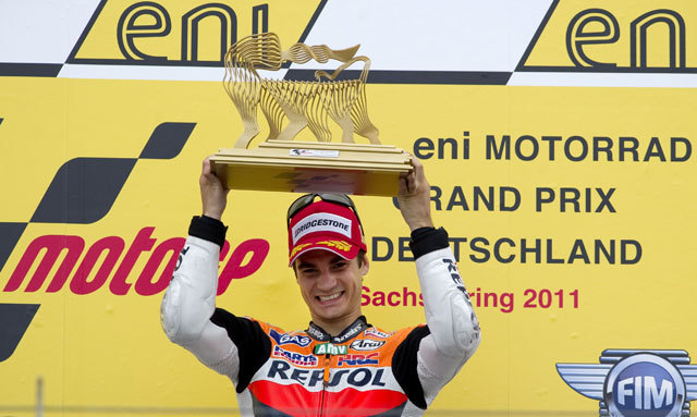 A Honda spanyol versenyzője, Dani Pedrosa idei második futamgyőzelmét aratta a Német Nagydíjon