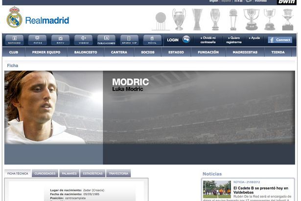Luka Modric a Real Madrid honlapján