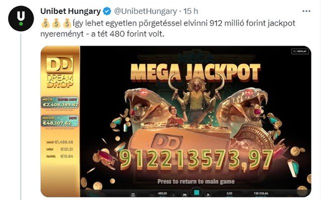 Ez hihetetlen! - magyar játékos nyert 480 forintból 900 milliót!