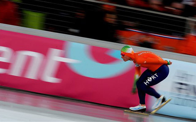 A holland Koen Verweij a férfiak 10000 méteres versenyén a budapesti gyorskorcsolya Európa-bajnokságon, a Városligeti Műjégpályán. 