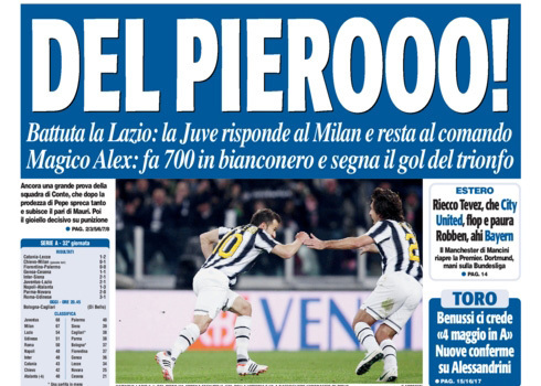 A Tuttosport olasz sportlap 2012. április 12-ei számának címlaprészlete.