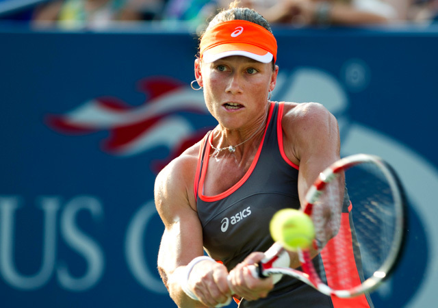 Samantha Stosur a Laura Robson elleni mérkőzésén a US Open nyolcaddöntőjében 2012-ben.