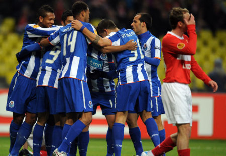 A Porto játékosainak gólöröme a Szpartak Moszkva elleni Európa Liga mérkőzésen 2011 áprilisában