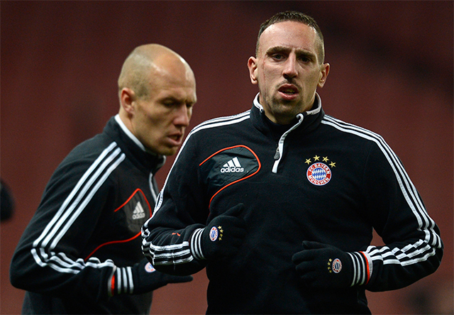 Ribéry és Robben is elszántan készül a kedd esti találkozóra / AFP 