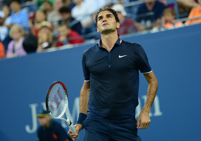Roger Federer a Donald Young elleni mérkőzésén a US Openen az első fordulóban 2012-ben.