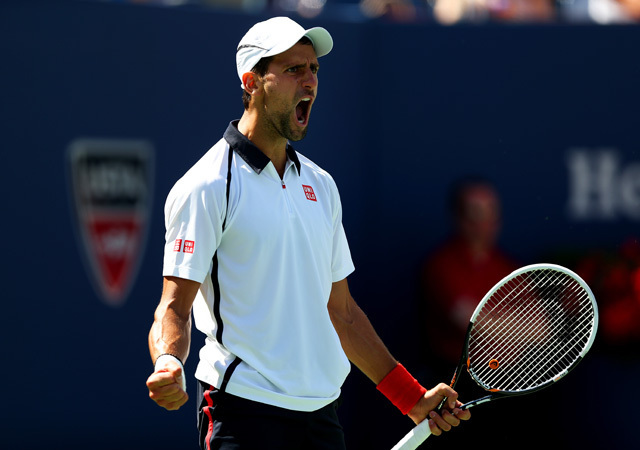 Novak Djokovics örül a David Ferrer elleni mérkőzésén a US Open elődöntőjében 2012-ben.