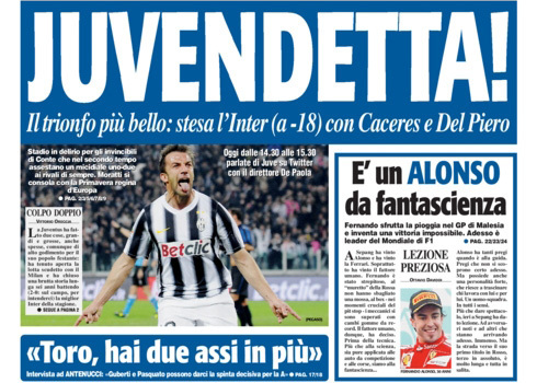 Részlet a Tuttosrpot című olasz sportnapilap 2012. március 26-ai számának címlapjáról.