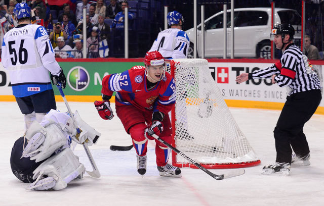 Szergej Sirokov gólja volt a hatodik a finn kapuban az orosz-finn vb-elődöntőn a Helsinki jégkorong-vb-n 