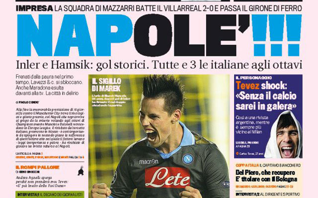 A La Gazetta dello Sport címlapja 
