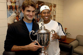 Roger Federer teniszező és Tiger Woods golfozó e