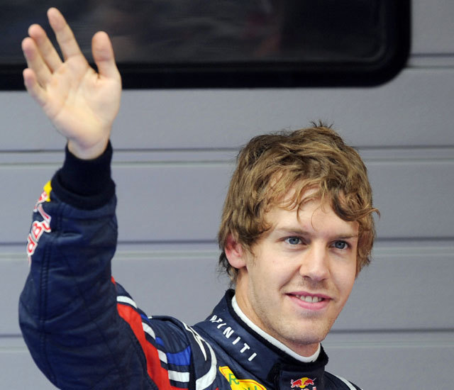 Sebastian Vettel ünnepel a Kínai Nagydíj időmérő edzése után