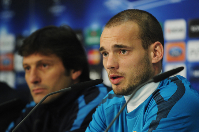 Sneijder a sajtótájékoztatón - Fotó: AFP