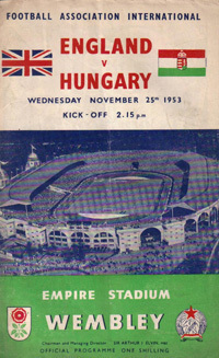 Az Anglia-Magyarország 1953-as, 6-3-ra végződött mérkőzés műsorfüzete