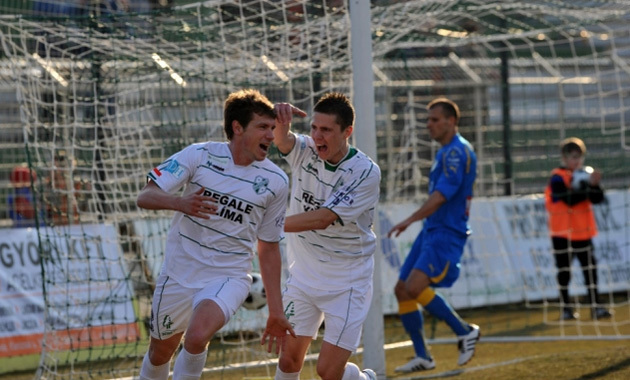 Kaposvári játékosok gólöröme a Siófok elleni bajnoki mérkőzésen 2011-ben