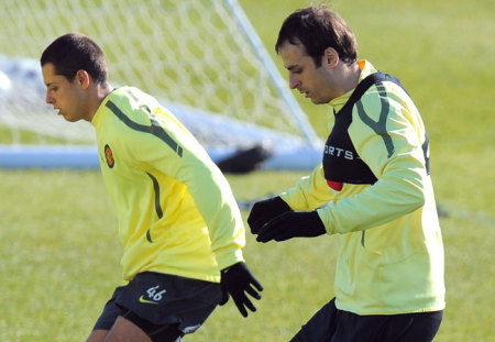 Javier Hernandez és Dimitar Berbatov a Manchester United edzésén 2011 márciusában