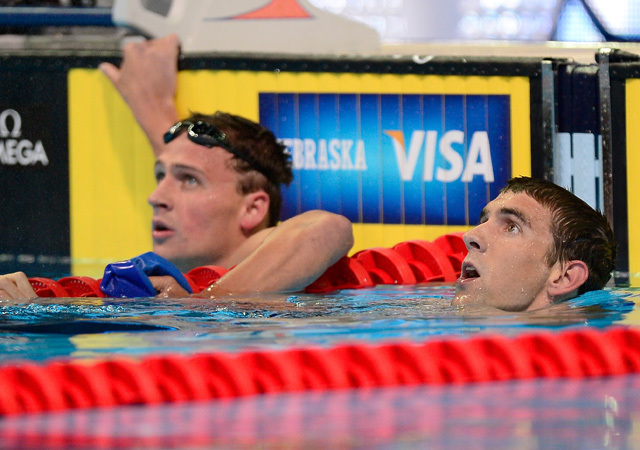 Ryan Lochte és Michael Phelps az amerikai olimpia válogatóversenyen 2012-ben.