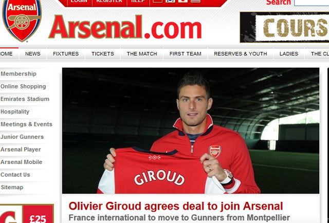 Giroud, Arsenal honlap