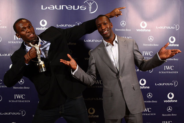 Usain Bolt (b) és Michael Johnson a 2009-es Laureus díjátadón
