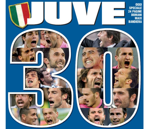 Részlet a Tuttosport 2012. május 7-i címlapjából, amely a Juventus bajnoki címét hirdeti.
