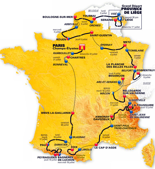 A Tour de France országúti kerékpáros körverseny 2012-es szakaszainak térképe
